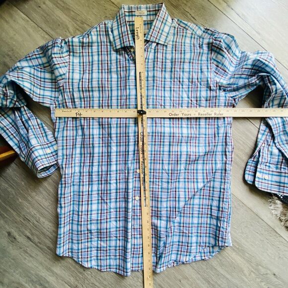 Peter Millar Shirt Mens Size Large All Cotton Blue Multi Plaid Button Down L - Picture 5 of 7